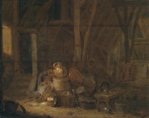 Schuurinterieur, gesigneerd en gedateerd midden links